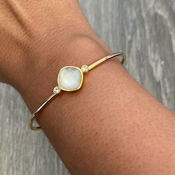 Gold and White Bangle Bracelet - Picture 1 of 5